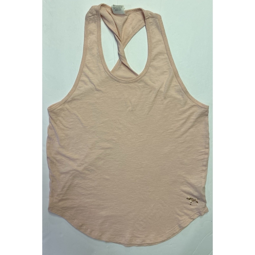 PINK Victoria's Secret Pink Twistered Racerback Tank Top Gold Dog Logo Size S